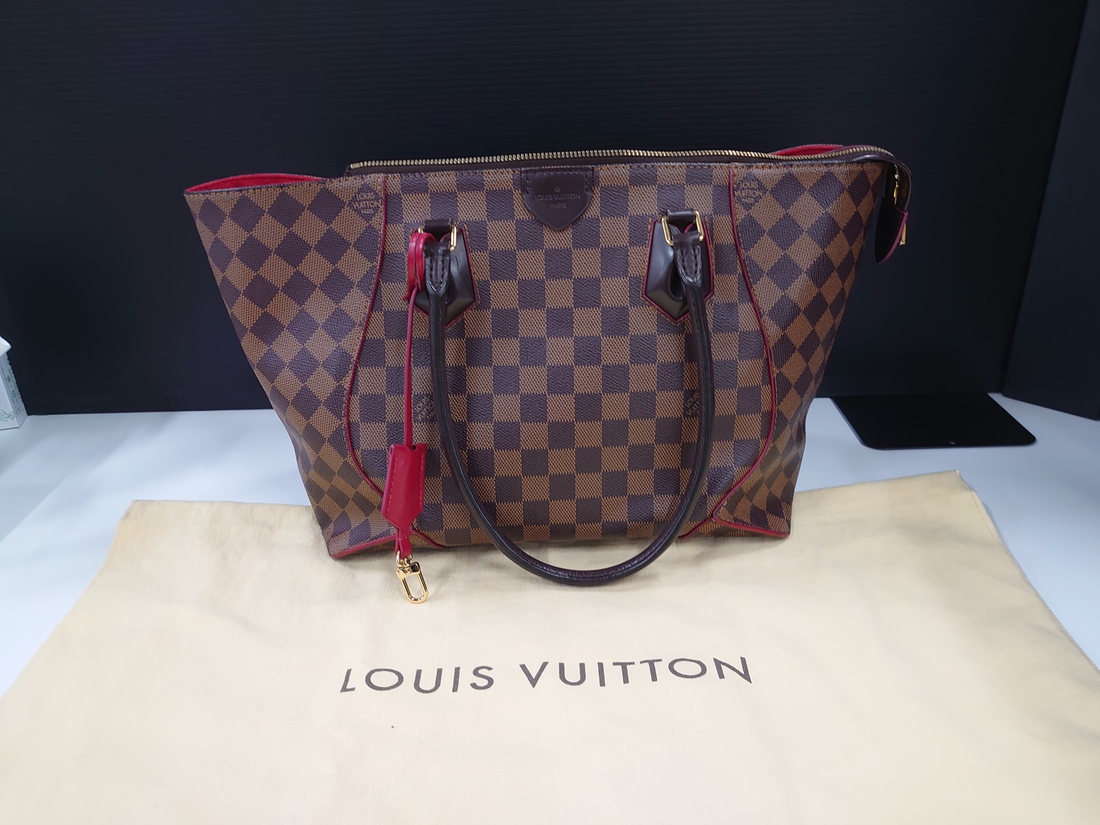 【最大限度15％OFFクーポン券】LOUIS VUITTON ルイ・ヴィトン カイサトートMM 赤銅色/赤いこと トートバッグ【中古】
