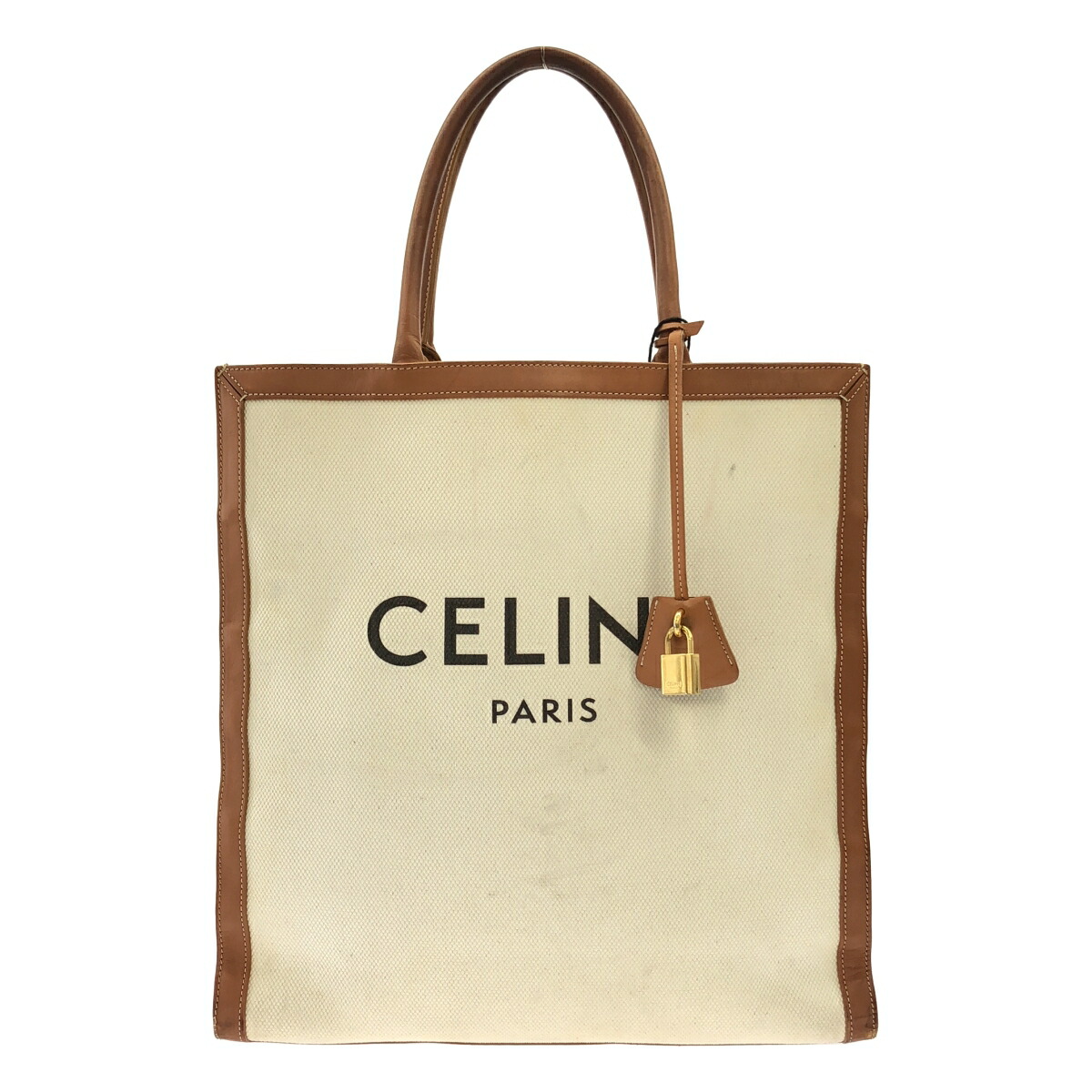 CELINE セリーヌ バーティカルカバ 赤銅色/白いこと トートバッグ【中古】