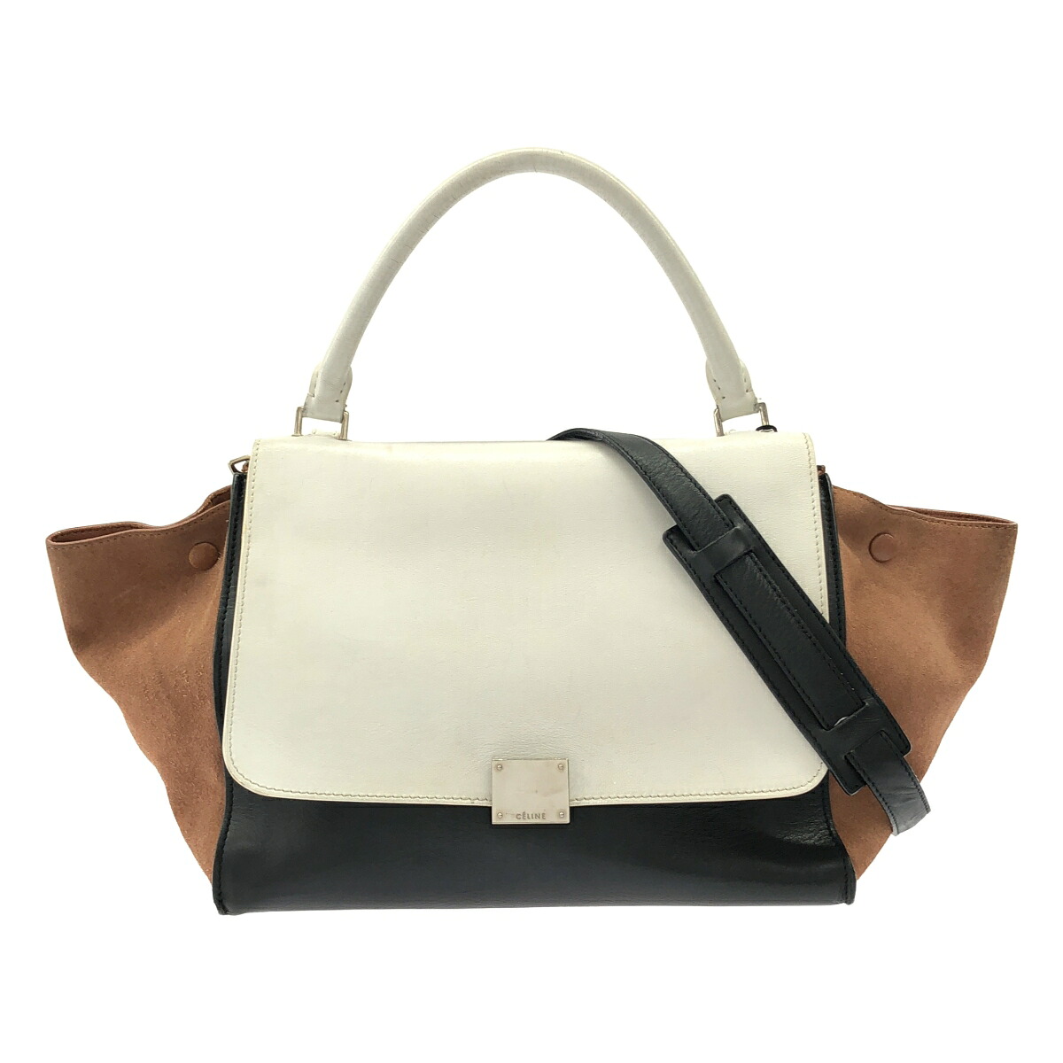 【最大限度15％OFF引き換え証】CELINE セリーヌ トラペーズ 赤銅色/黒いこと/白いこと/余分の物 2WAY御徒面子【中古】