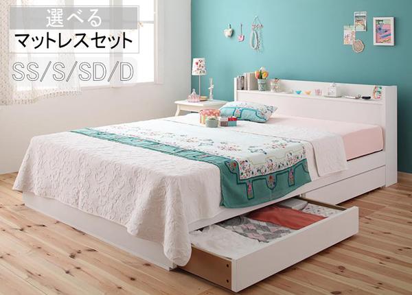 ベッド ベッドフレーム マットレス付き シングル セミダブル ダブル セミシングルショート シングルショート 棚・コンセント付き収納ベッド Fleur フルール【お客様組立品】[00]｜家具・インテリア雑貨　カグール