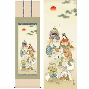 七福神／しちふくじん　幅54.5×高さ約190cm　鵜飼雄平／うかいゆうへい　慶事飾り　縁起画　七福神 掛け軸 掛軸 [20]