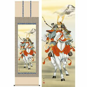 白馬武者／はくばむしゃ　幅54.5×高さ約190cm　長江桂舟／ながえけいしゅう　行事飾り　端午の節句　武者 掛け軸 掛軸 [20]