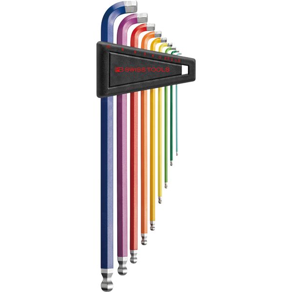 PB SWISS TOOLS ピービースイスツールズ 9本組 レインボーシリーズ マルチアングルタイプ ボール付ロング六角棒レンチセット 2222.LH-10RB[21]