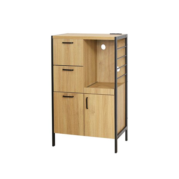 食器棚 キッチン収納 約60&times;100cm モダンナチュラル 引き出し 可動棚 棚付 スチール キッチンボード NEWアート キッチン[21]｜家具・インテリア雑貨　カグール
