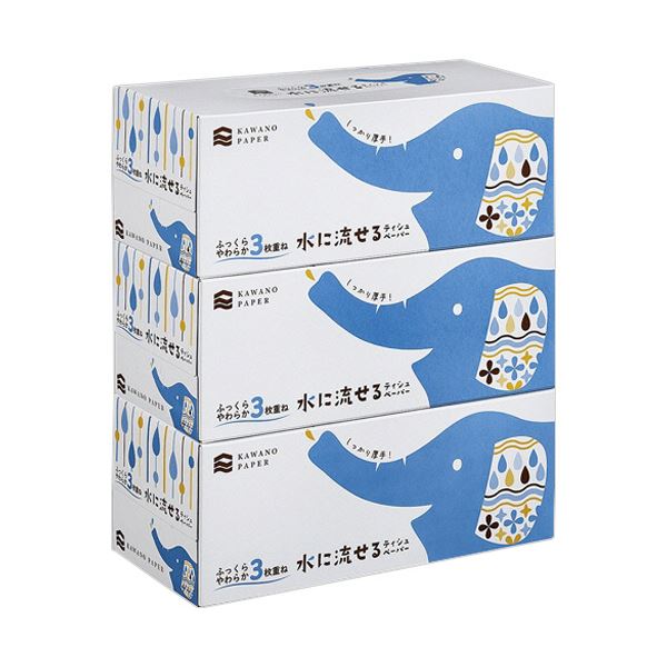 河野製紙 水に流せるボックスティッシュ3枚重ね 120組/箱 1セット(60箱:3箱×20パック)[21]