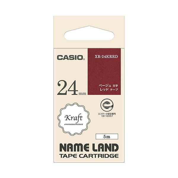 （まとめ） カシオ NAME LAND手工芸品磁気テープ 24mm×5m 赤いこと／ベージュ文字記号 XR-24KRRD 1個 【×5書き割り】[21]