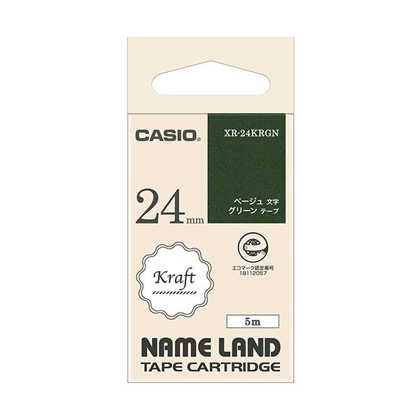 （まとめ） カシオ NAME LAND手工芸品磁気テープ 24mm×5m 緑であること／ベージュ文字記号 XR-24KRGN 1個 【×5書き割り】[21]