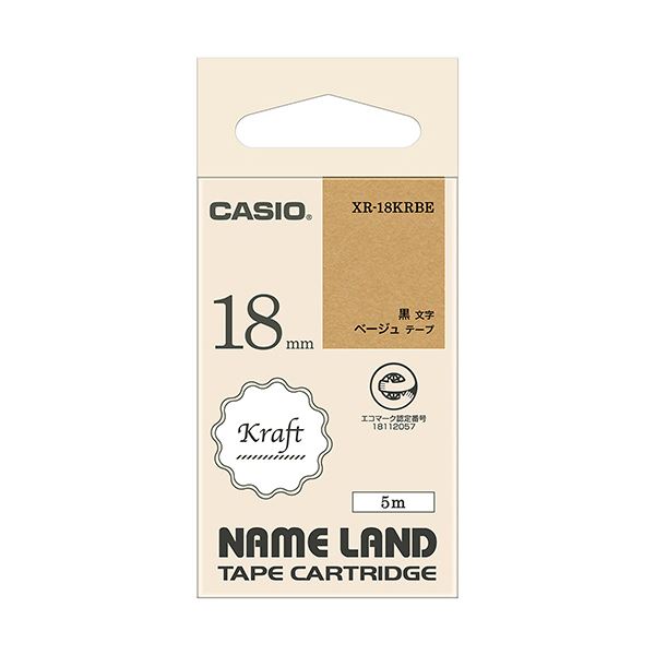 （まとめ） カシオ NAME LAND手工芸品磁気テープ 18mm×5m ベージュ／黒文字 XR-18KRBE 1個 【×10仕掛ける】[21]