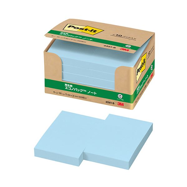 （まとめ） 3Mポスト・イット エコノパック ノート 再生紙 75×50mm ブルー 6561-B 1パック（10冊） 【×3セット】 [21]