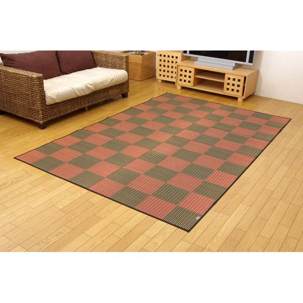 日本製 い草 花ござ/引っ敷き 【三重織 赤いこと 日本の首都間3畳 約174×261糎】 抗菌 防臭 調湿 耐久性人並み外れた 〔リビング〕【代引不可】[21]