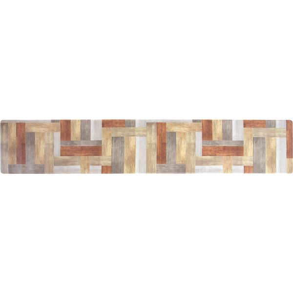 【3個セット】 拭いてお手入れするキッチンマット ウッド柄 約240×45cm ブラウン[21]