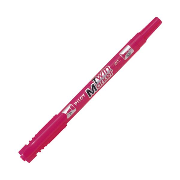（まとめ） パイロット油性ツインマーカー 細字+極細 ピンク MEF-12EU-P 1セット（10本） 【×5セット】 [21]