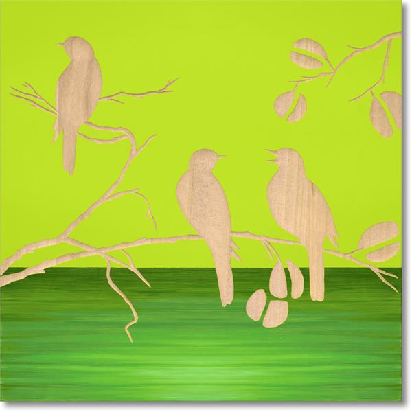ユーパワー ウッドスカルプチャーアート 40×40cm 「スリー バード2」GR+NP[21]