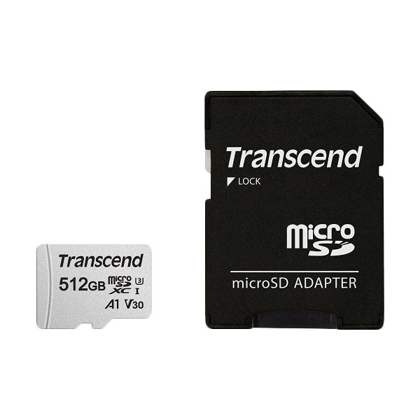 早割クーポン！ トランセンドジャパン 512GB microSDXCカード w adapter UHS-I U3 A1 300S  TS512GUSD300S-A 21 fucoa.cl