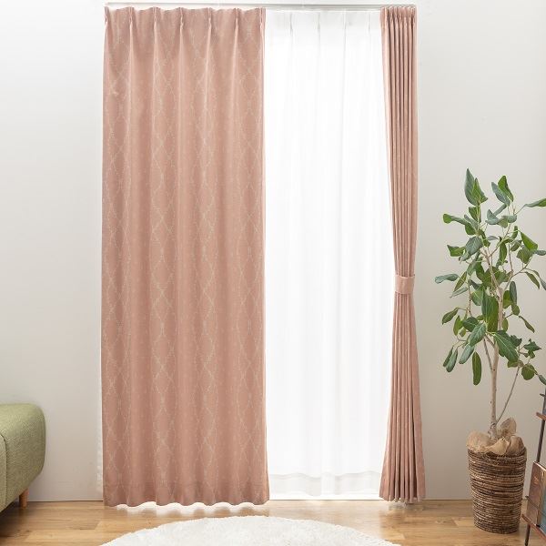 日本製 窓かけ ドレープカーテン 遮光 2級遮光 洗える 分かりやすい 御花 自然的 心地好い タッセル付き添い人 ウォッシャブル 【幅200糎 長さ235 糎 1枚 サクラ色】[21]