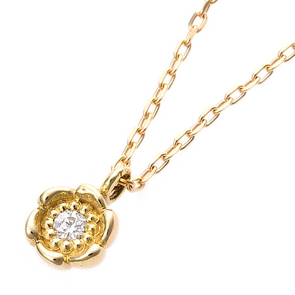 ダイヤモンド ネックレス 一粒 0.014ct K18 イエローゴールド 花 フラワーモチーフ ペンダント 鑑別カード付き[21]