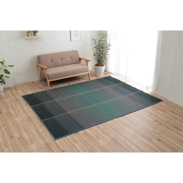 い草 ラグ マット 約190×250cm グラデーション ブルー 小林製薬 持続性抗菌剤 KOBA-GUARD 制菌 抗菌 防臭 滑り止め 不織布【代引不可】 [21]