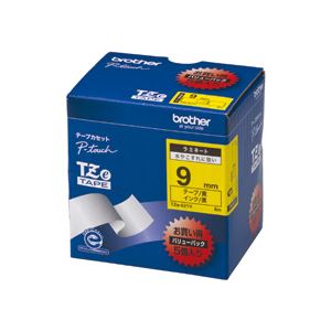 ブラザー BROTHER ピータッチ TZeテープ ラミネートテープ 9mm 黄/黒文字 業務用パック TZE-621V 1パック(5個)[21]