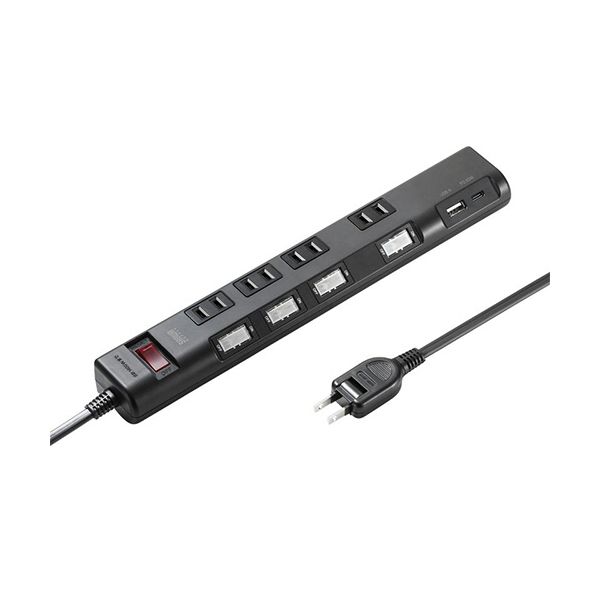 サンワサプライ 節電タップ 2P・4個口 ブラック 2m TAP-B107UC-2BK 1個[21]