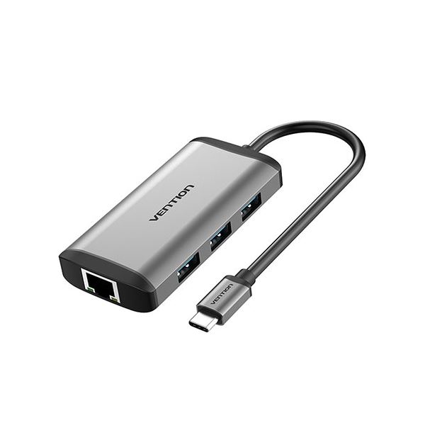 VENTION 多機能 PDドッキングステーション USB-C to HDMI/USB3.0*3/RJ45/ 0.15M メタルタイプ グレー CN-8047[21]