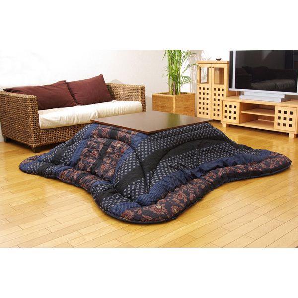日本製 こたつ布団 こたつ厚掛け布団 単品 和柄 矩形 大判 青碧 約205×285珊【代引不可】[21]
