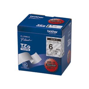 ブラザー BROTHER ピータッチ TZeテープ ラミネートテープ 6mm 透明/黒文字 業務用パック TZE-111V 1パック(5個)[21] 5,107円