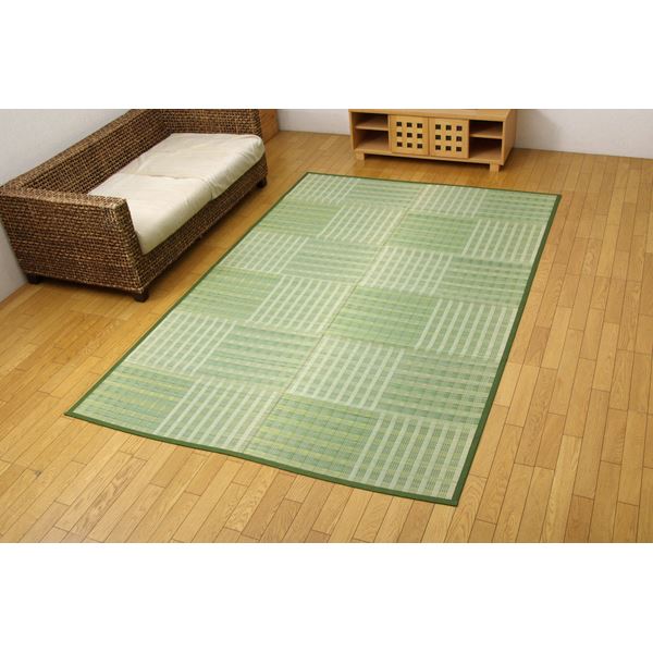 い草 花ござ/引っ敷き 【市松柄 緑であること 日本の首都間3畳 約174×261糎】 抗菌防臭成り行き 調湿役立つこと 〔リビング〕【代引不可】[21]