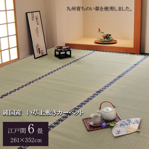 日本製 い草 上敷き/引っ敷き 【糸引織 日本の首都間6畳 約261×352糎】 抗菌 防臭 調湿役立つこと付き添い人 梅花 〔リビング〕【代引不可】[21]