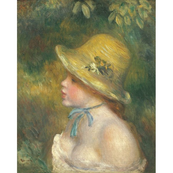 世界の名画シリーズ、プリハード複製画 ピエール・オーギュスト・ルノアール作 「麦わら帽子を被った若い娘」（額縁付）【代引不可】 [21]｜家具・インテリア雑貨　カグール