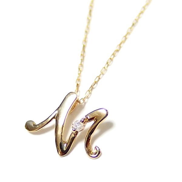 イニシャル ネックレス ダイヤモンド ネックレス 一粒 0.01ct K18 ゴールド 文字 M ダイヤネックレス ペンダント [21]
