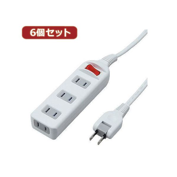 YAZAWA 6個セット耐トラシャッター 集中スイッチ付タップ4個口 Y02S415WHX6[21]
