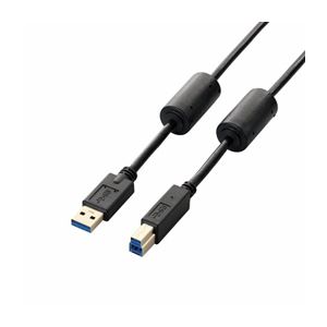 (まとめ)エレコム フェライトコア付きUSB3.0ケーブル(A-B) USB3-BF30BK【×2セット】[21]