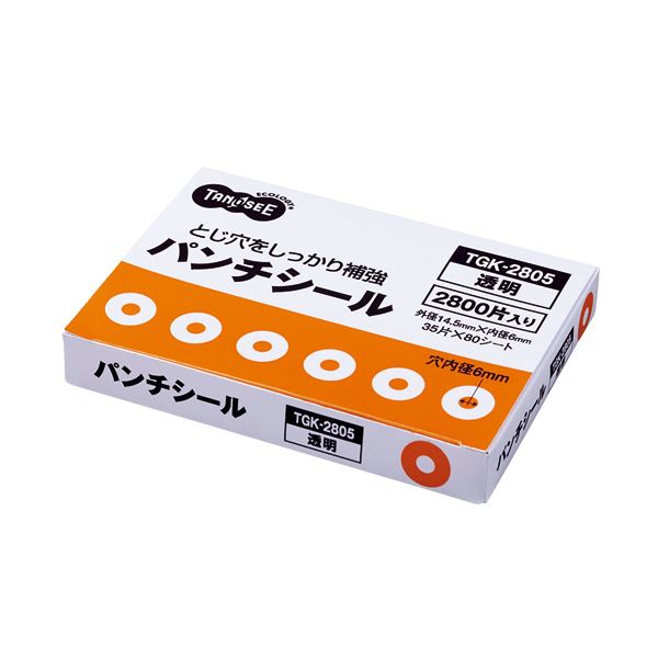 （まとめ） TANOSEE パンチシール 外径14.5mm 透明 業務用パック 1パック（2800片：35片×80シート） 【×5セット】[21]