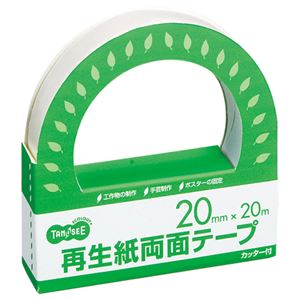 （まとめ） TANOSEE 再生紙両面テープ カッター付 20mm×20m 1巻 【×10セット】[21]