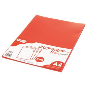 （まとめ） TANOSEE カラークリアホルダー 単色印字機 A4 赤いこと 1容器に並べる（10枚） 【×30書き割り】[21]