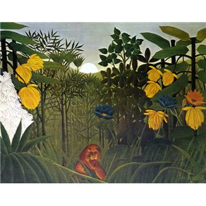 世界の名画シリーズ、プリハード複製画 アンリ・ルソー作 「ライオンの食事」（額縁付）【代引不可】 [21]｜家具・インテリア雑貨　カグール