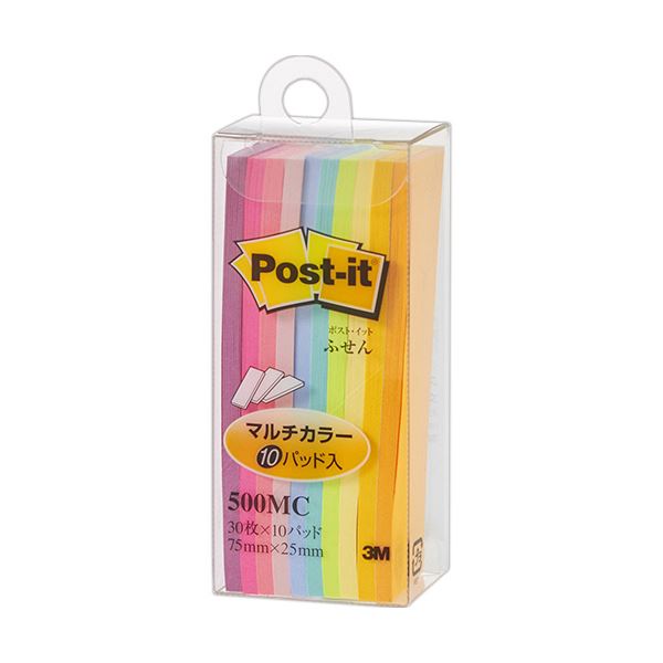 (まとめ) 3M 郵便受けイット ふせん マルチ色つや 75×25粍 10色 500MC 1容器に並べる（10冊）  【×30書き割り】[21]