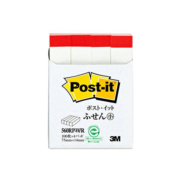 (まとめ) 3M 郵便受けイット ふせん小 生まれ変わり紙標準尺度色つや 75×14粍 白いこと（赤帯入） 560RP-W／R 1容器に並べる（4冊）  【×30書き割り】[21]