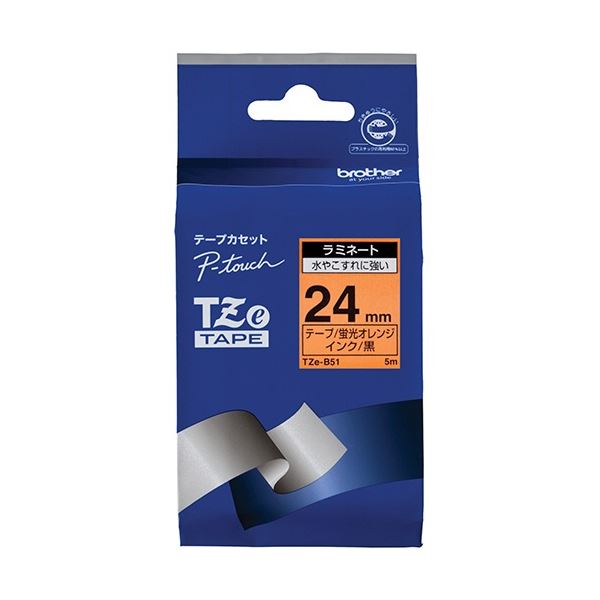 (まとめ) 茶飲み友だち ピータッチ TZe磁気テープ(螢光色合い) 24粍 螢光オレンジ色/黒文字 TZE-B51 1個 【×5仕掛ける】[21]