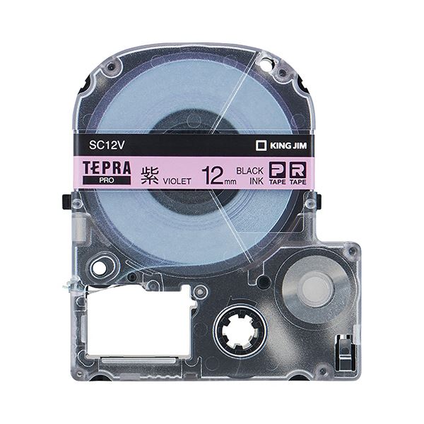 (まとめ) キングジム テプラ PRO テープカートリッジ パステル 12mm 紫／黒文字 SC12V 1個 【×10セット】[21]