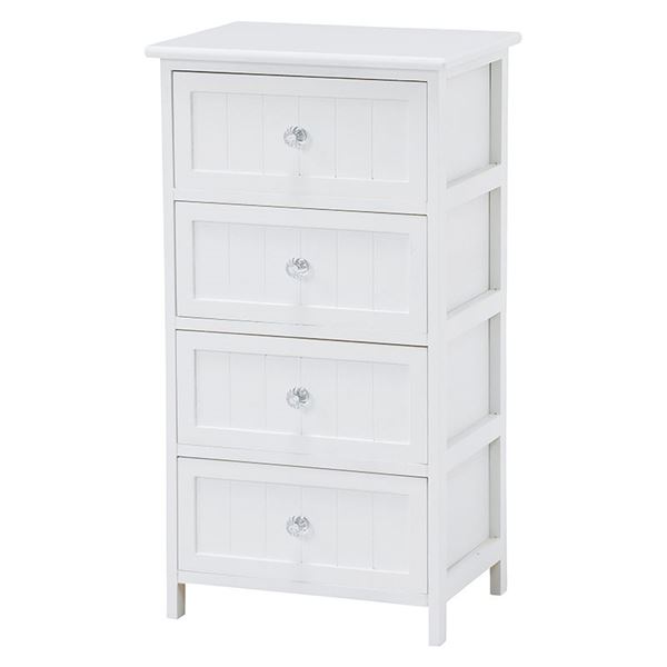桐材 ランドリーラック/洗濯用品 【4段 ホワイト】 幅41×奥行31×高さ76cm 木製 クリスタル調取っ手付き 〔脱衣所 洗面所〕【代引不可】 [21]
