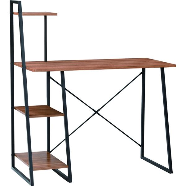 デスク 机 パソコンデスク 学習机 幅102cm 棚 ラック スチール アイアン 木目 ブラック/ブラウン BK/BR 組立品【代引不可】[21]