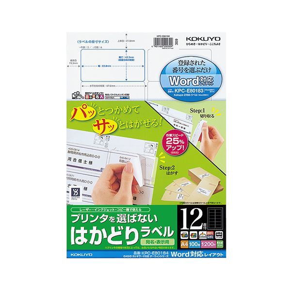 (まとめ) コクヨ 印刷機を選ばない はかどり下げ札 A4 CASIOカシオ CASIO言葉相応う ダーウィンつづき物 12面 42.3×83.8粍 KPC-E80184 1冊(100居敷き)  【×10書き割り】[21]