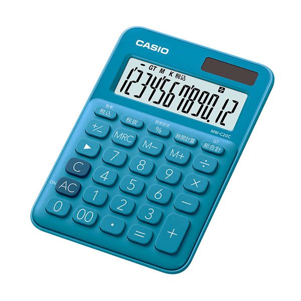 （まとめ）カシオ カラフル電卓 ミニジャストタイプ12桁 レイクブルー MW-C20C-BU-N 1台【×5セット】[21]