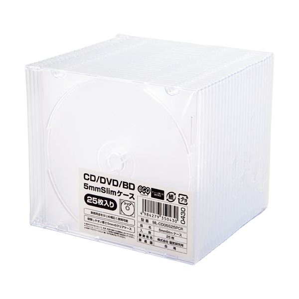 （まとめ）ハイディスク CD/DVDケース 1枚収納 5mmスリムケース クリア ML-CD05S25PCR 1パック（25枚）【×10セット】[21]