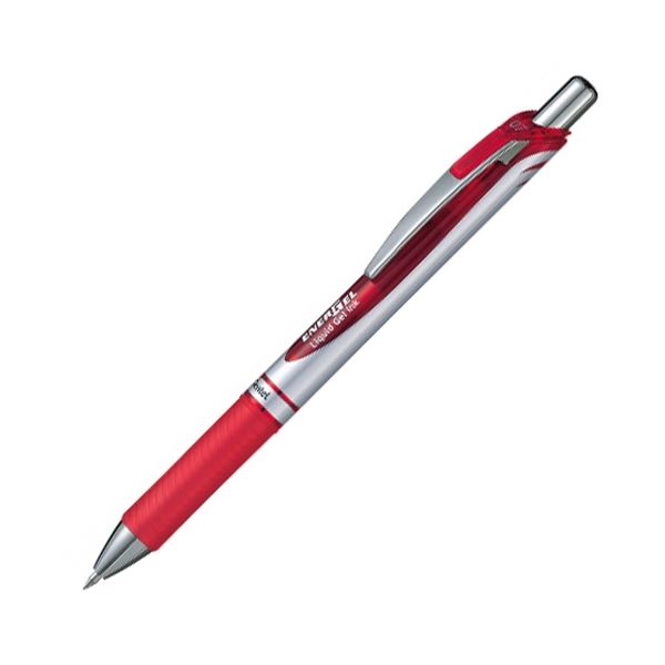 (まとめ) ぺんてる ゲルインクボールペンノック式エナージェル 0.7mm 赤 （軸色 シルバー） BL77-B 1本 【×50セット】[21]