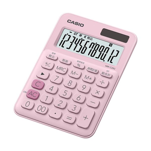 （まとめ）カシオ カラフル電卓 ミニジャストタイプ12桁 ペールピンク MW-C20C-PK-N 1台【×5セット】[21]