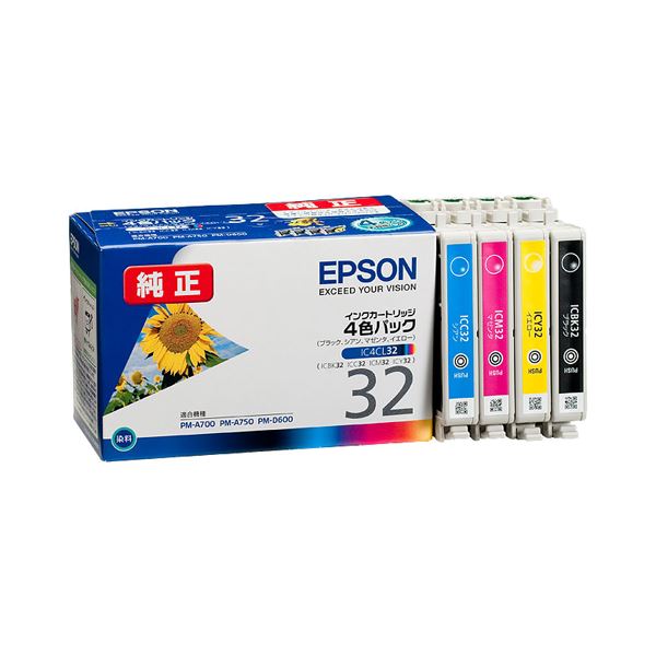 (まとめ) エプソン EPSON インキ薬莢 4色容器に並べる 集積回路4CL32 1箱（4個：各色1個）  【×10書き割り】[21]