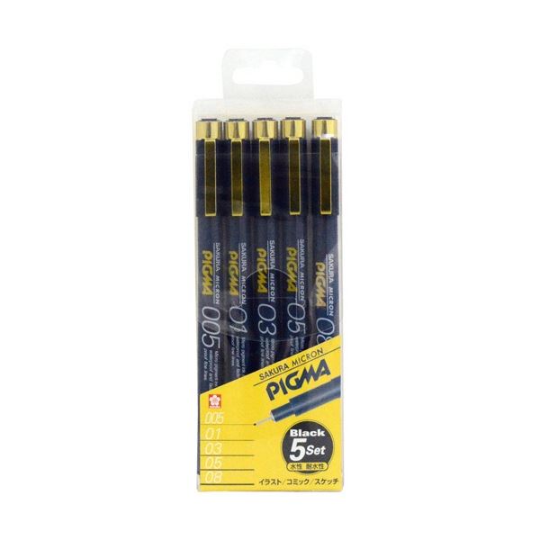 (まとめ) サクラクレパス 水性マーカー ピグマ5本セット くろ ESDK-5A 1パック 【×10セット】[21]