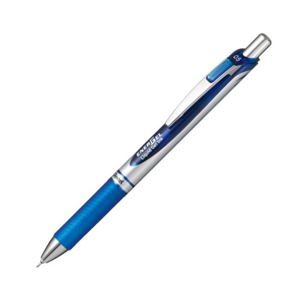 (まとめ) ぺんてる ゲルインクボールペン 撃ち当てる式エナージェル 0.5粍 青 (軸色 しろがね色) BLN75Z-C 1本  【×50書き割り】[21]